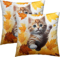 Fall Cat Throw Pillow Covers - Kitten Throw Pillow Covers Set of 2 Maple Leaf Pillows Case 22x22 Inch Autumn Pet Decorative Pillowcase for Bed Living Room Outdoor