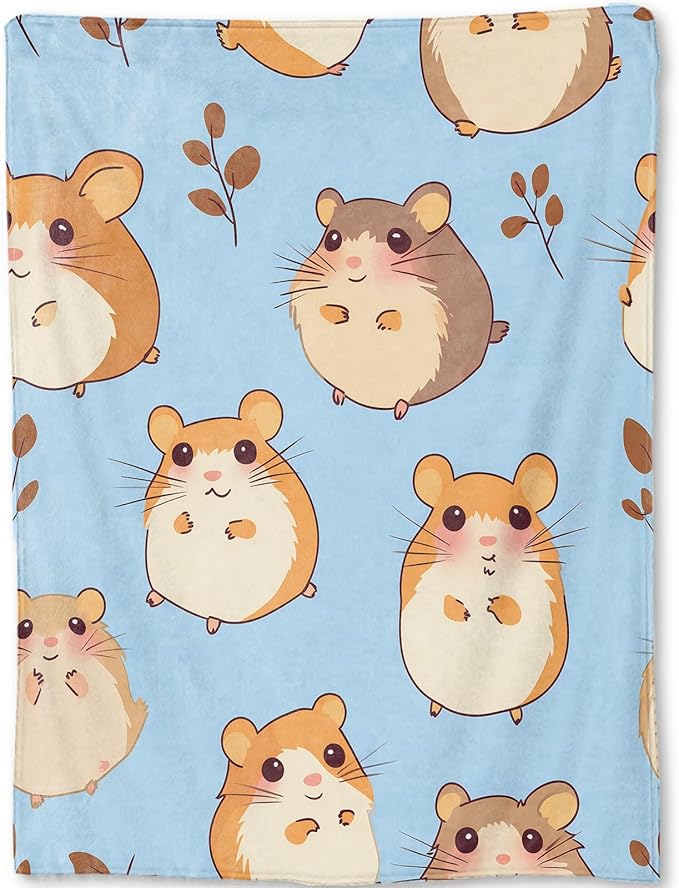 Hamster Blanket - Cute Cartoon Hamsters Light Blue Fleece Throw,Gifts for Kids Adult, Soft & Warm,Lightweight, for Modern Rustic Whimsical Decor, Animal Lovers, and Room Home Accents 40x50in