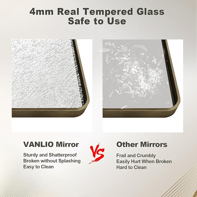36x36 Inch Bronze Framed Bathroom Mirror, Rectangle Brushed Bronze Metal Vanity Mirror, Square Modern Wall Mirror, Rounded Corner, Tempered Glass, Anti-Rust, Shatterproof (Horizontal/Vertical)