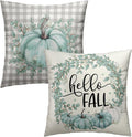 Fall Pumpkin Throw Pillow Covers - Autumn Harvest Pillow Covers 20x20 Teal Grey Pumpkins Pillow Cases Thanksgiving Cushion Case for Farmhouse Porch Patio Outdoor Indoor Home Decor