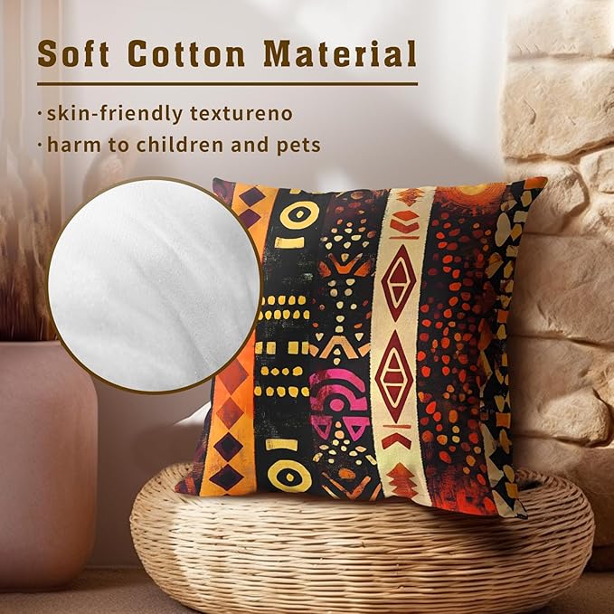 Black White Tribal Pillow Cover - Ethnic Throw Pillow Covers Set of 2 Boho Cushion Pillow Cases 16x16 for Home Couch Sofa