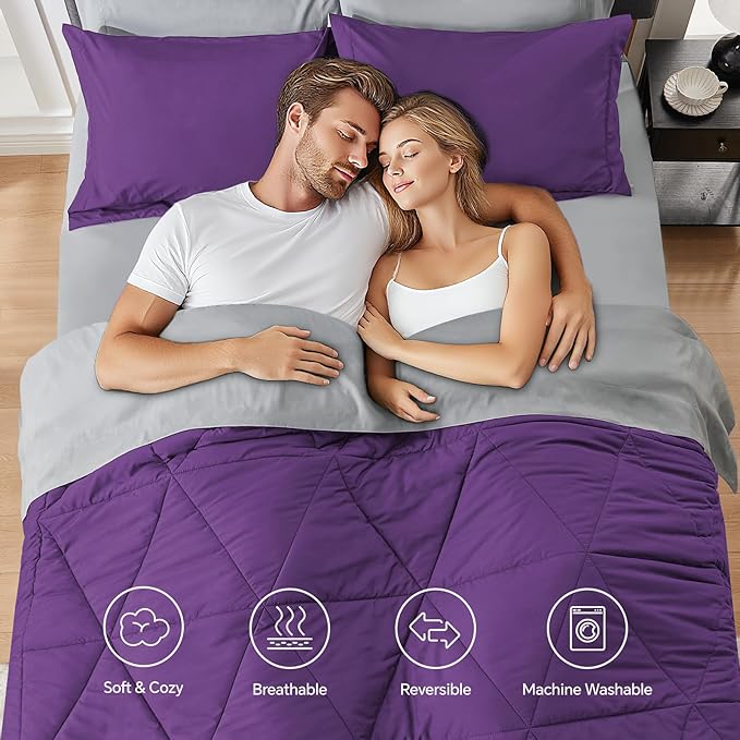 BEDELITE King Size Comforter Set 7 Pieces Bed in A Bag - Soft Microfiber Reversible Purple Bed Set with Comforters, Sheets, Pillowcases & Shams, Cozy Luxury Bedding Sets for All Season