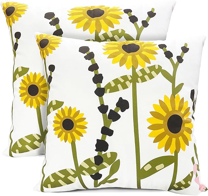 Decorative Throw Pillow Covers Set of 2 Sunflower Pillow Covers 16x16 inch Super Soft Short Plush Floral Square Throw Pillows,Farmhouse Outdoor Pillow Covers for Couch Sofa Bed Living Room