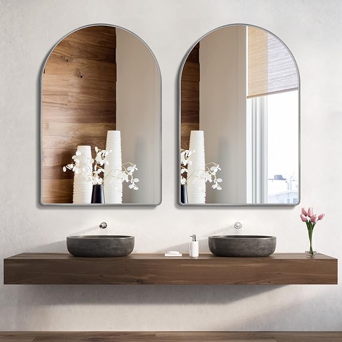 24x36 inch Silver Arched Mirror for Bathroom Vanity Mirror or Wall Decor Arch Mirror Brushed Metal Frame Wall Mounted Mirror for Bathroom LivingRoom Bedroom Entryway