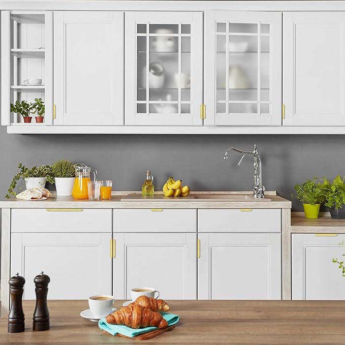 Ravinte Hardware 12 Pack Gold Cabinet Handles, 5 Inch (128mm) Finger Edge Pulls, 4 Inch Hole Center, Finger Pulls for Cabinets