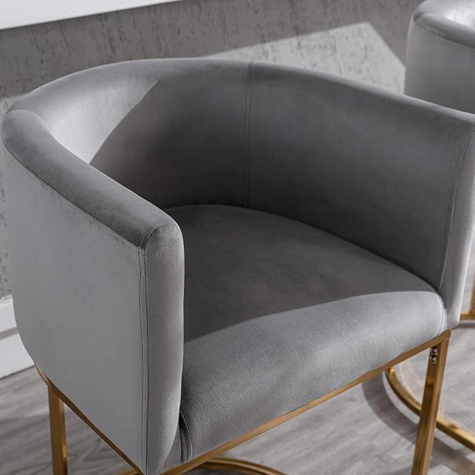 Modern Counter Height Velvet Upholstered Bar Stools Set of 4, 24" Kitchen Counter Island Stools Bar Chairs with Gold Metal Frame for Kitchen Island, Gray