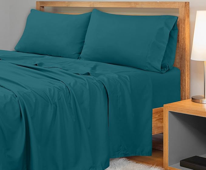 Royale Linens 300 Thread Count 100% Long Staple Combed Cotton Flat Sheet - Super Soft - Top Sheets - California King Flat Sheet Sold Separately - Breathable, Cool & Crisp Sheets Only (Cal King, Teal)