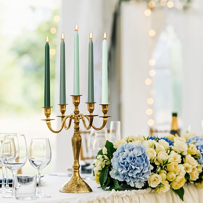 10-Inch Tall Dripless Taper Candles Set of 12 - Tapered Candlesticks - Smokeless, Unscented, Long Burning - Hand Poured, Colored for Home Decor Wedding, Dinner - Green