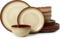 Stoneware Dinnerware Sets, Ceramic Plates and Bowls Set, Microwave & Dishwasher Safe Kitchen Dish Set, Modern Dinner Salad Plates | Cereal Bowls for 4, Dishware Sets Brown Yellow