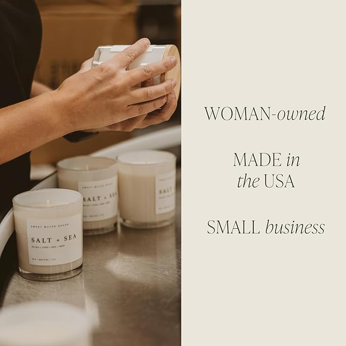 Sweet Water Decor Coastal Lemon Scented Candles - Soy Candles with Lemon, Sea Salt, & Driftwood for Home Decor - Candle Wax with 50 Hours Burn Time - 11Oz Wood Lid White Jar Candles for Home Scented