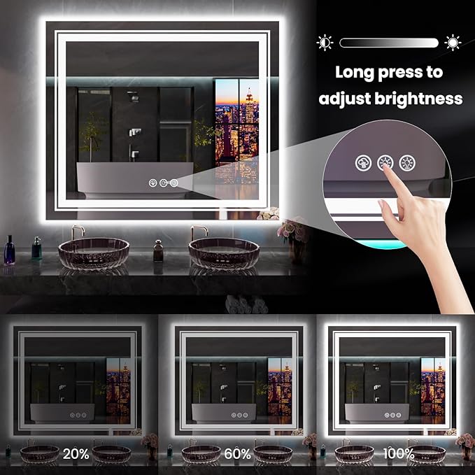 LED Mirror for Bathroom, 60"X30" with 8 RGB Backlit +3 Front Lit (Adjustable Individually), Anti-Fog, Large Lighted Bathroom Vanity Mirror for Wall,Shatterproof,Memory Function,Tempered Glass