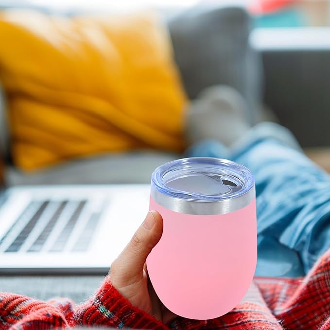 Dongni Stemless Insulated Wine Glass Tumbler,12 oz Stainless Steel Stemless Wine Glass Keeps Beverages Cold for 6 Hours, Hot for 3 Hours Non-Slip, Easy-Grip Insulated Cup(Red 1pack)