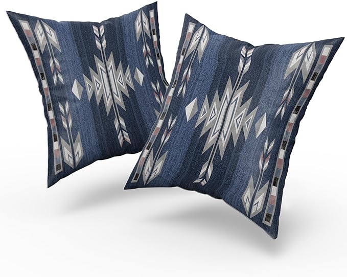 Giwawa Southwestern Throw Pillow Covers, Navy Blue Grey Native American Pillow Cases Set of 2, Ethnic Tribal Geometric Square Cushion Covers Double Sided for Sofa Porch Bedding Patio Decor, 20x20 Inch