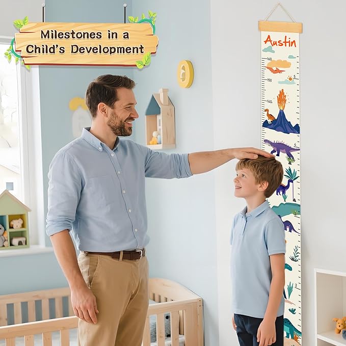 Personalized Name Growth Chart for Kids, Dinosaur Canvas Height Growth Chart, Kids Measuring Chart for Wall, Kids Room Wall Decor, Removable & Waterproof Growth Chart Ruler