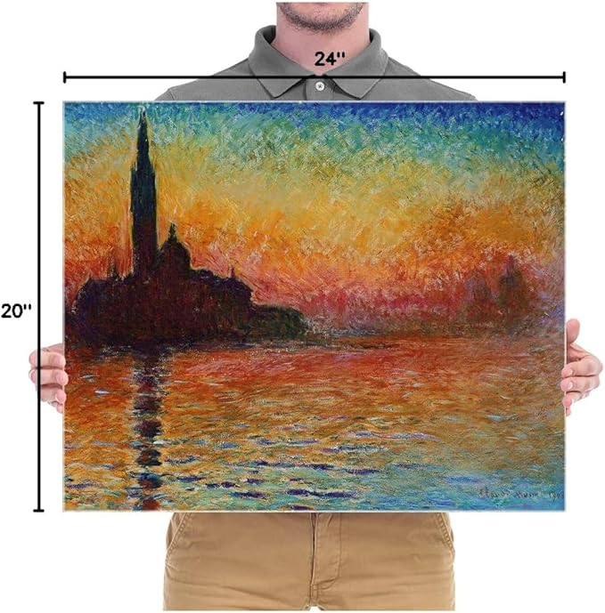 Wieco Art Dusk in Venice Canvas Prints Wall Art of Famous Oil Paintings by Claude Monet Stretched and Framed Giclee Classic Impressionist Art work Ready to Hang for Wall Decor Living Room Bedroom