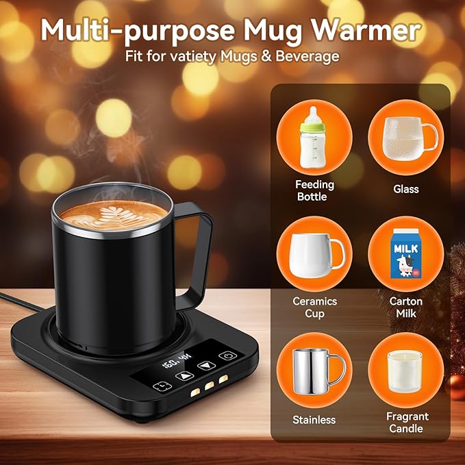 Coffee Mug Warmer & Mug Set for Desk, 36W Electric Coffee Cup Warmer with 16oz Cup, 9 Temp Settings Auto Shut Off Heated Mug Plate for Home Office Desk Accessories, Gifts for Coffee Lovers, Black