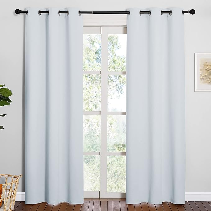 NICETOWN Easy Care Solid Thermal Insulated Grommet Room Darkening Curtains/Drapes for Bedroom (2 Panels, 42 by 84, Light Grey-Greyish White)