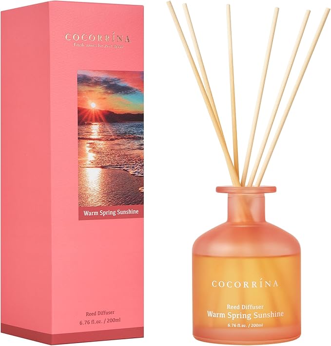 Cocorrína Reed Diffuser - Warm Spring Sunshine 6.76oz Diffuser with 8 Sticks Home Fragrance Reed Diffuser Home for Bedroom Bathroom Shelf Decor Office Decor (Summer Collection)