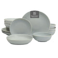 Gibson Elite Zion Mist 16 Piece Stoneware Reactive Glaze (Service for 4) Ceramic Plates and Bowls Modern Organic Dinnerware Set - Blue