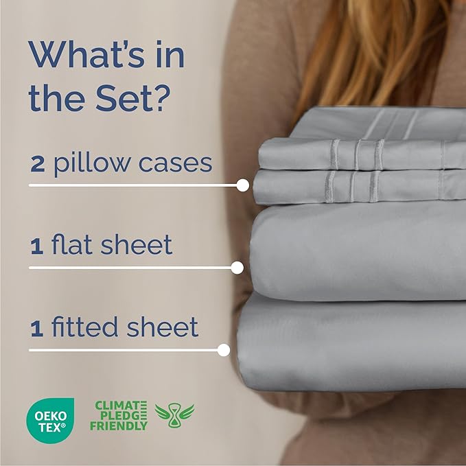 Cal King Size 4 Piece Sheet Set - Comfy Breathable & Cooling Bed Sheets Set - Hotel Luxury Bedding for Women, Men, Kids, Teens, Boys & Girls - Deep Pockets, Soft, Wrinkle Free - Oeko-Tex - Steel Blue