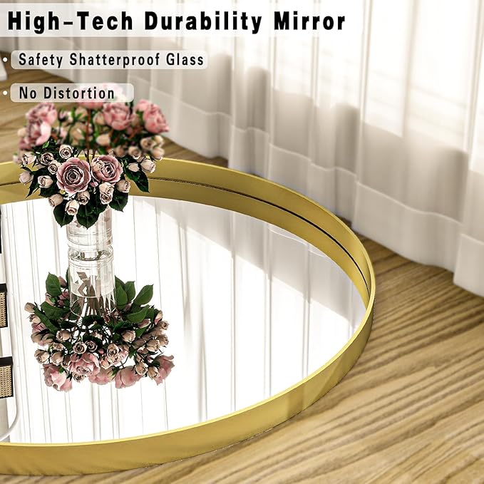 36 inch Round Bathroom Mirror, Gold Metal Deep Frame Wall Mounted Circle Mirror for Wall Decor, Living Room, Vanity, Entryway, Hanging or Leaning