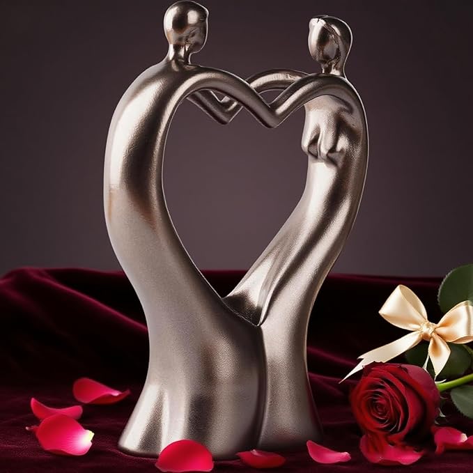 Artistic Heart-Shaped Couple Embrace Statue, 8-Inch Tall Romantic Sculpture - Meaningful Valentine's Day, for Wife, Husband, Couples - Elegant Resin Figurine for Home Decor, Wedding