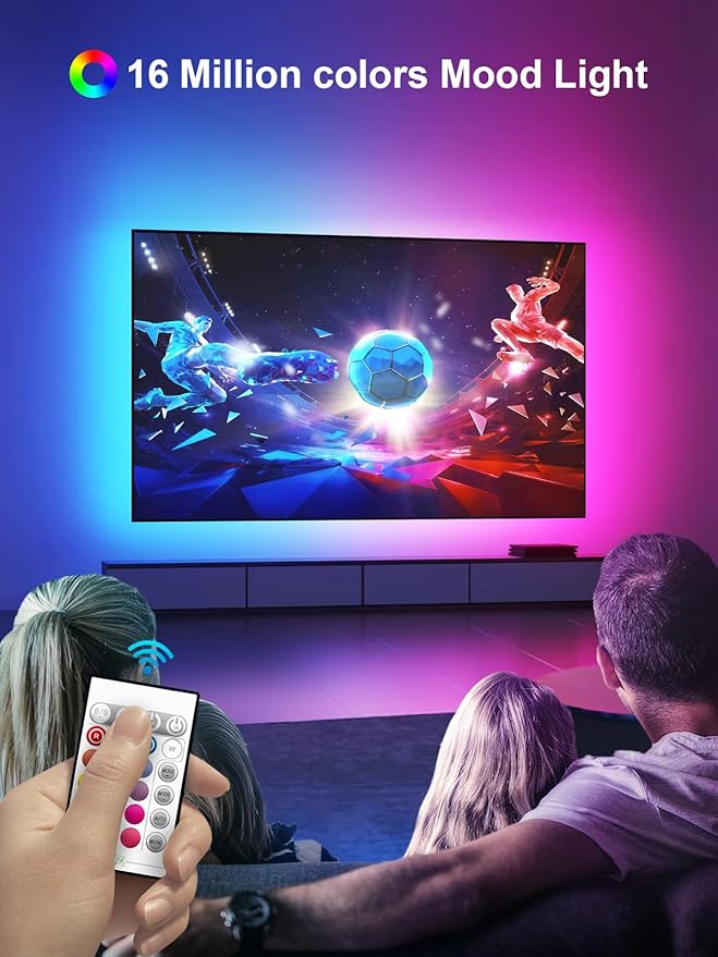 GIPOYENT LED Lights for TV, 16.4FT TV LED Backlight, for 45-75 Inch TV, Music Sync TV LED Light with Bluetooth Function - RGB Color Changing Light Strip for Bedroom (16.4ft)