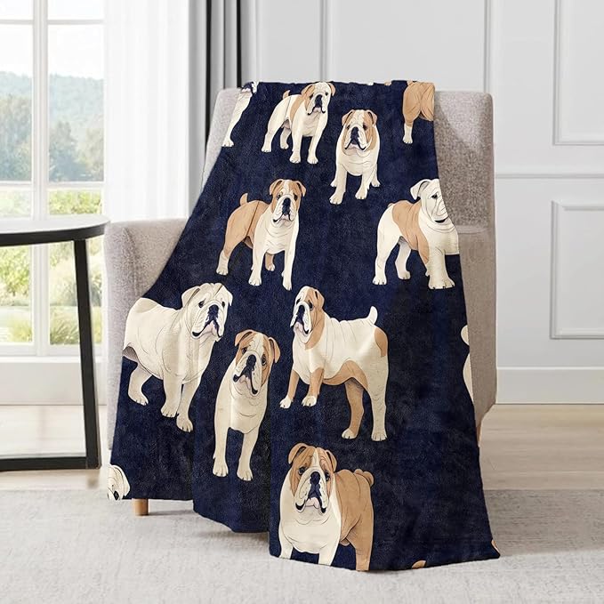 English Bulldog Blanket - Cute Fun Dog Dark Fleece Throw,Gifts for Kids Women, Soft & Warm,Lightweight, for Modern Rustic Decor, Pet Lovers, and Room Home Accents 40x50in