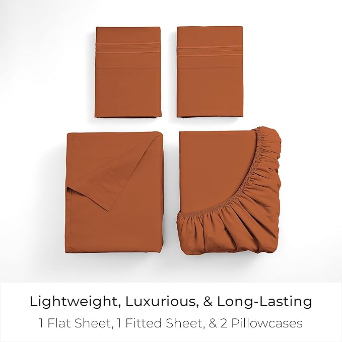 Mellanni California King Sheets Set - 4 PC Iconic Collection Bedding - Hotel Luxury, Extra Soft, Cooling Bed Sheets - Wrinkle, Fade, Stain Resistant (Cal King, Terracotta)