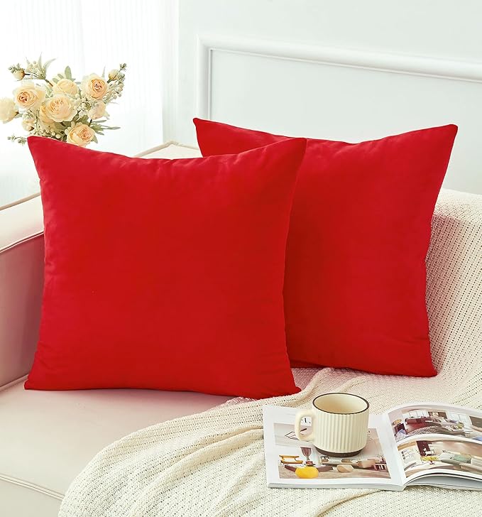 Pack of 2 Christmas Red Pillow Covers 16x16 Inch Decorative Throw Pillow Cover, Velvet Pillowcases for Couch Sofa Bed, Home Boho Decor, Modern Soft Cushion Covers