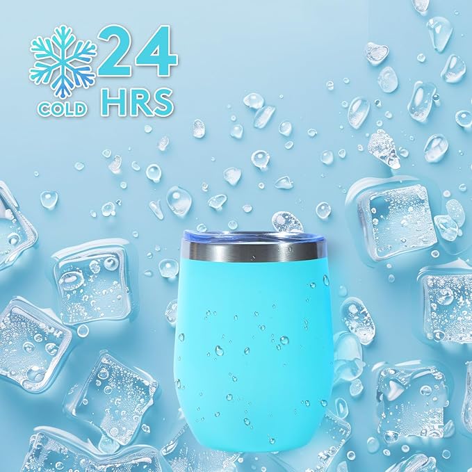 Dongni Stemless Insulated Wine Glass Tumbler,12 oz Stainless Steel Stemless Wine Glass Keeps Beverages Cold for 6 Hours, Hot for 3 Hours Non-Slip, Easy-Grip Insulated Cup(Black 16pack)