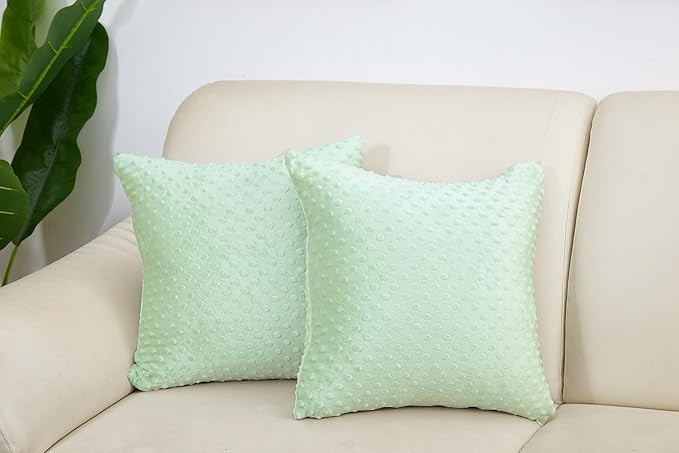 2 Packs Throw Pillow Covers, Neutral Decorative Couch Pillow Cover for Living Room Bed Sofa Rustic Farmhouse Boho Home Decor, Soft Plush Cushion Case Slipcover (Green, 18"x 18")