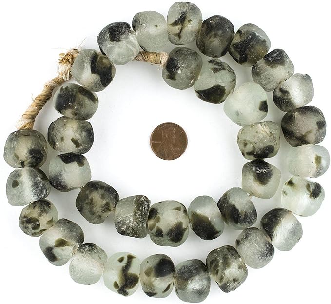 Jumbo Recycled Glass Beads, 21–25mm – African Sea Glass for Wall Hangings, Coffee Table Decor, Shelf Styling, and Home Accents – (Black Camouflage) – The Bead Chest