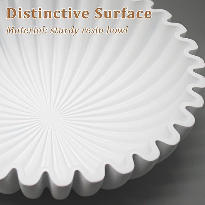 Ruffle Decorative Bowl, Large Fruit Bowl for Kitchen Counter, Stylish Key Bowl for Entry Table, Handcrafted Home Decor Display bowl, White