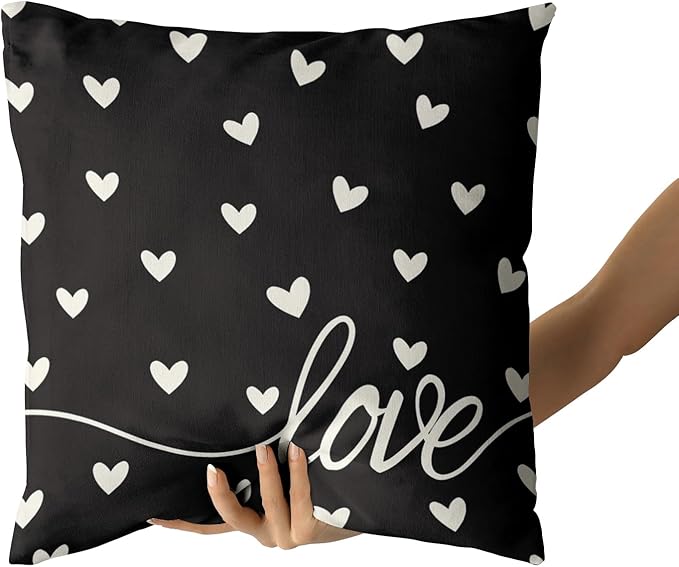 Giwawa Valentines Day Pillow Covers Set of 2 Black Love Hearts Throw Pillowcases Romantic Decorative Double Sided Cotton Square Cushion Covers 20x20inch for Sofa Couch Bedding Wedding Anniversary