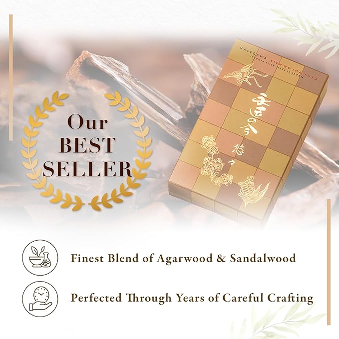 Hasegawa 永遠の今 悠々 | Low Smoke Japanese Incense Sticks | Tranquil Agarwood & Sandalwood Blend | 5.3-inch, 30-Minute Burn, No Synthetic Fragrances, 100g Pack