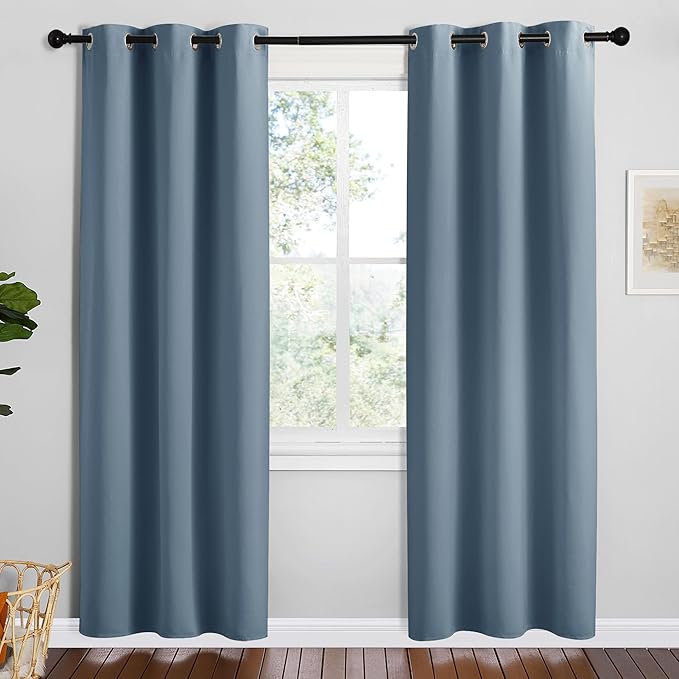NICETOWN Smoky Blue Blackout Curtains 72 inches Length for Play Room, 2 Panels, 34" Wide, Thermal Insulated Decoration Drapes for Window