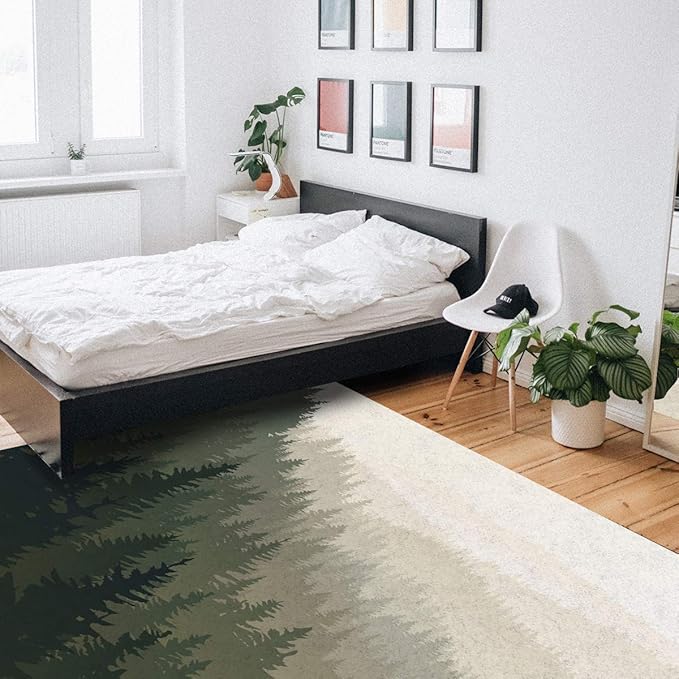 Large Area Rugs 5' x 7' Throw Carpet Floor Cover Nursery Rugs For Children/Kids, Northern World with Coniferous Trees Scandinavian Woodland, Modern Kitchen Mat Runner Rugs For Living Room/Bedroom