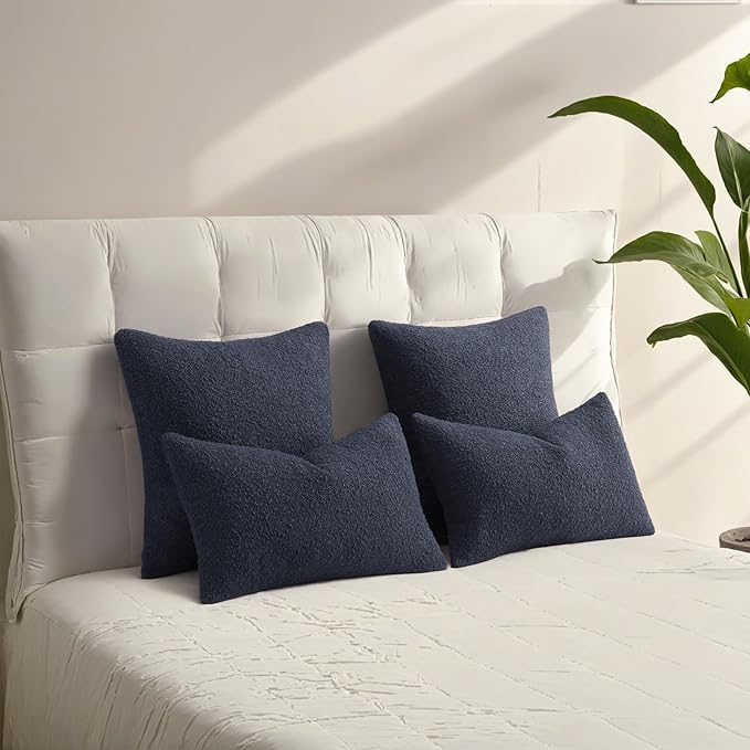 HAUSSY Set of 2 26x26 Decorative Throw Pillow Covers, Soft Cozy Euro Pillow Shams Textured Boucle, Home Decor for Couch Bed Living Room, Navy Blue