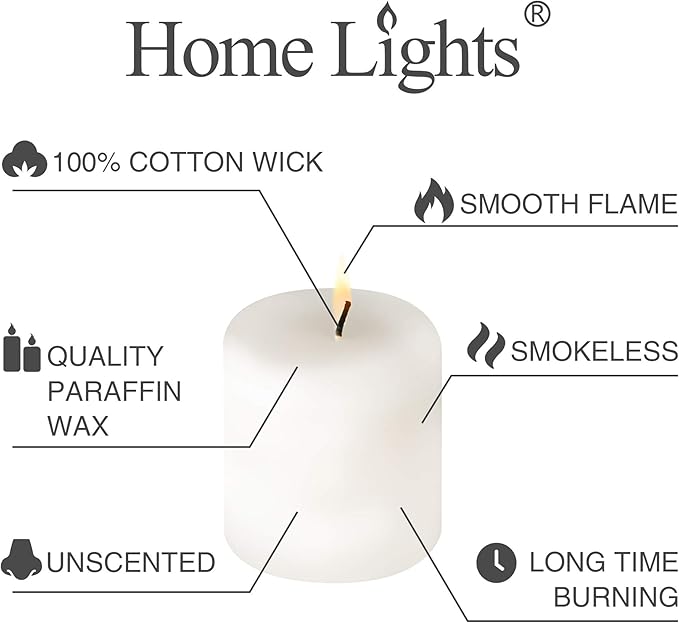 Pillar Candles - 2.7x3 inch | 30 Hours Burning, 6 Count - White Unscented Smokeless European Pillar Candles - Perfect for Wedding, Parties, Spas, Home Gatherings and Dinner