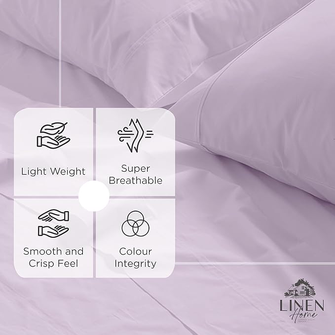 Linen Home 100% Cotton Percale Weave Fitted Sheet, King Size, Iris Lilac, 1 Deep Pocket Fitted Sheet, Fits Mattress Upto 16" Crisp and Cool Strong Bed Linen, 78"X80"+15"