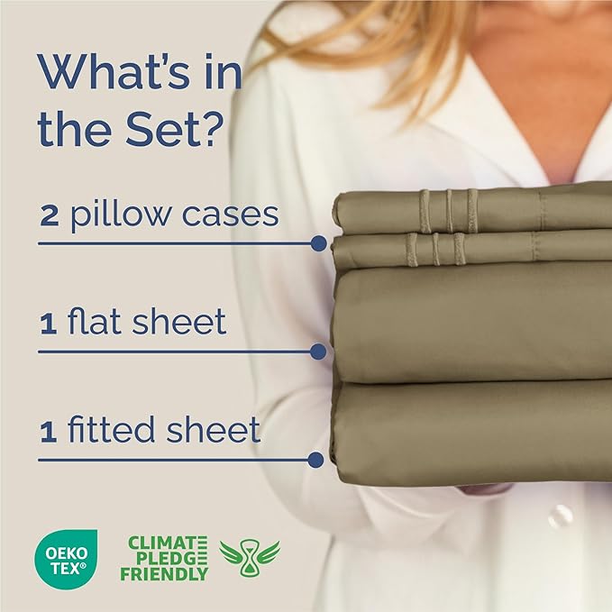 King Size 4 Piece Sheet Set - Comfy Breathable & Cooling Bed Sheets Set - Hotel Luxury Bedding for Women, Men, Kids, Teens, Boys & Girls - Deep Pockets, Ultra-Soft and Wrinkle Free - Oeko-Tex - Khaki