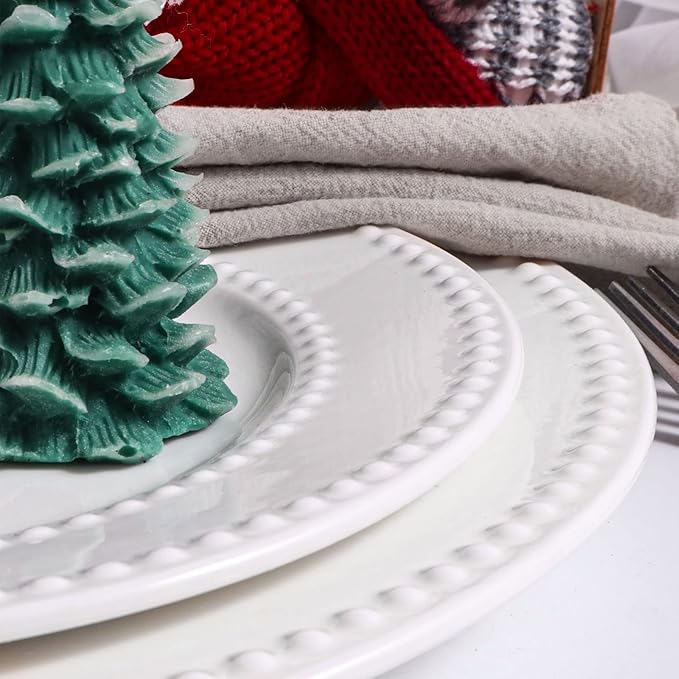 Embossed Salad Plates Set of 4, 8 inch White Ceramic Dessert Appetizer Plates, Small Dinner Plates, Restaurant Kitchen Dish, Scratch-Resistant, Chip-Resistant, Oven Microwave Dishwasher Safe