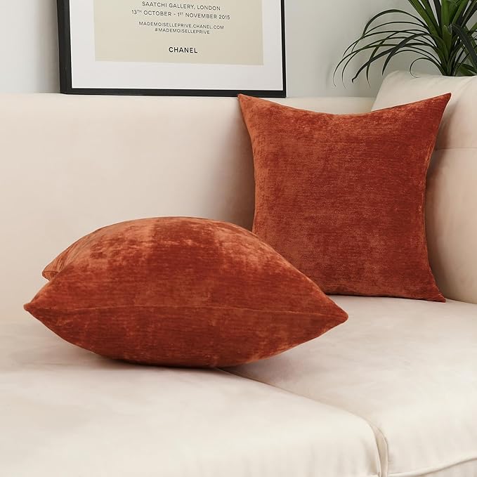 Jeneoo Terracotta Decorative Throw Pillow Covers Soft Chenille Comfy Solid Rust Couch Cushion Case Decor (Set of 2, 12 x 20 Inches)