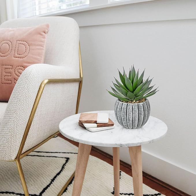 Briful Artificial Aloe Succulent Plant in Aged Cement-Look Ceramic Pot – 8" Tall Faux Agave Plant with Decorative Pebbles – Realistic Desk or Shelf Decor for Home, Office, Bathroom