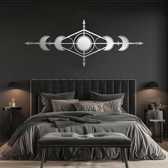 Hfrolixit Moon Phase Metal Wall Decor, Boho Moon Metal Wall Art, Celestial Wall Decor, Scandinavian Natural Wall Art, Astrology Wall Hanging (Gold, 48"x19"/121x49cm)