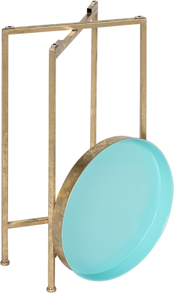 Kate and Laurel Celia Round Foldable Tray Accent Table, 14" x 14" x 25.75", Light Teal and Gold, Modern Minimalist Design and Magnetic Tabletop