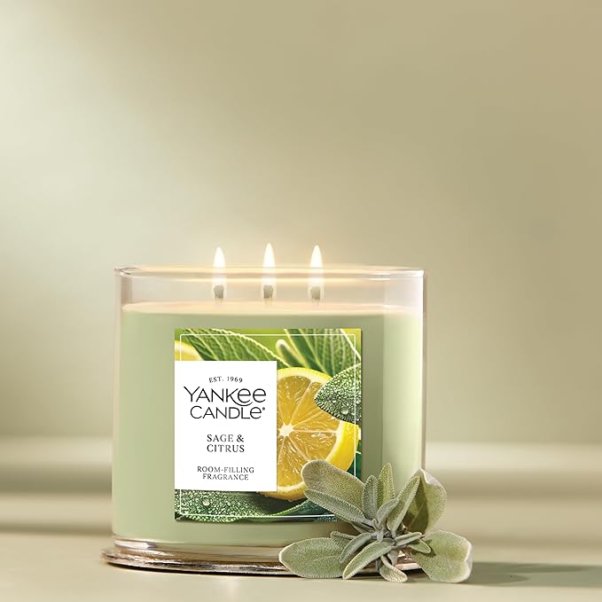 Yankee Candle 3 Wick Candle Jar, Scented Candle with up to 40 Hours of Burn Time, Premium Plant Wax Blend for Consistent Long Lasting Scent from First to Last Burn, Sage & Citrus