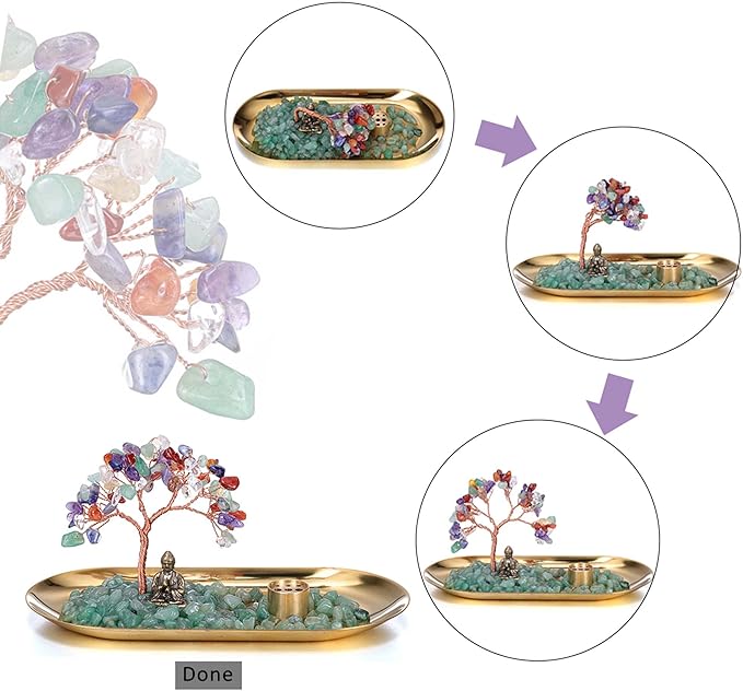Jovivi Crystal Incense Holder for Sticks, Healing Crystal Stone Money Tree Buddha Statue Set Incense Burner, Incense Trays for Wealth, Good Luck,Yoga Meditation Home Decor
