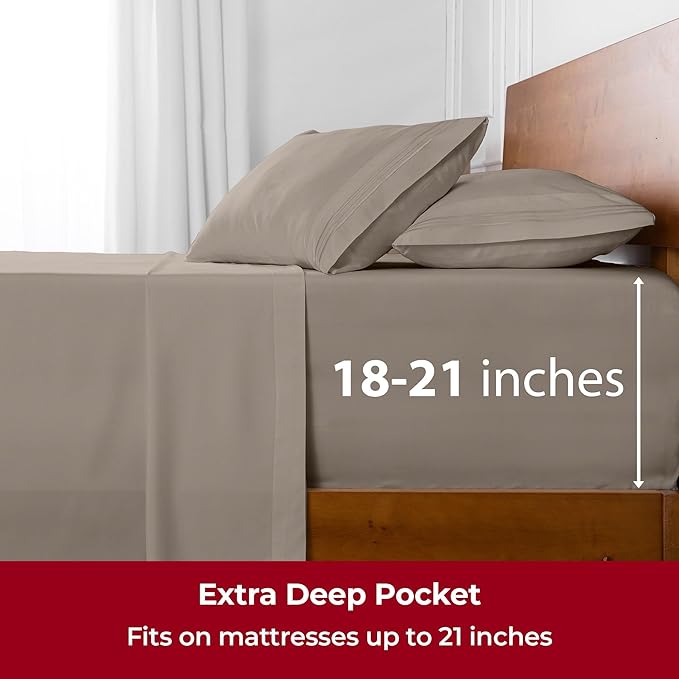 Mellanni Extra Deep Twin XL Sheets - 3 PC Iconic Collection Bedding - Hotel Luxury, Ultra Soft, Cooling Bed Sheets - Wrinkle, Fade, Stain Resistant (Twin Extra Long, Tan)